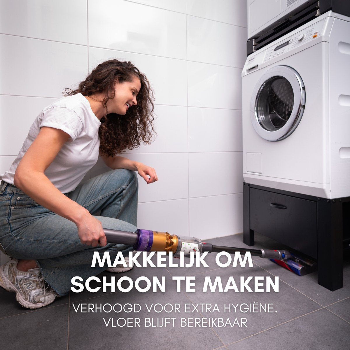 Norvi® Stapelkit - Tussenstuk - Uitschuifbare Plank met Handdoekhouder - Wasmachine en Droger - Zwart - Antislip - 2025